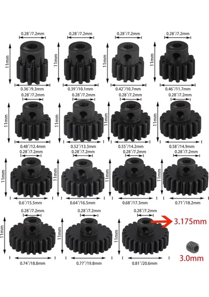 32P Sertleştirilmiş Çelik Pinyon Dişli Seti 1/8 Inç 3.175MM Delik 20T 21T 22T 23T 24T Altıgen Anahtar ile Rc Fırçasız Fırça Motoru Için (Yurt Dışından) fiyatları