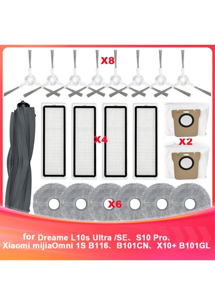 Dreame L10S Ultra /SE,S10 Pro,xiaomi Mijia Omni 1s B116,B101CN,X10+ B101GL Parçaları Ana Yan Fırça Filtresi Paspas Toz Torbası (Yurt Dışından)