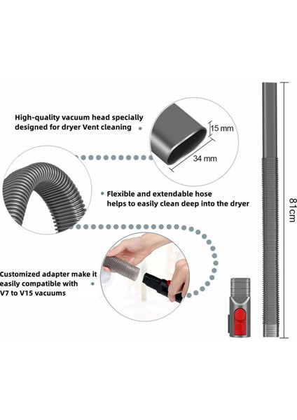 Dyson V15 V11 V10 V8 V7 Elektrikli Süpürge Kurutma Makinesi Lint Temizleyici Esnek Hortum ve Dar Alan Temizleme Aparatı Için Kurutma Makinesi Havalandırma Temizleme Kiti (Yurt Dışından) modelleri