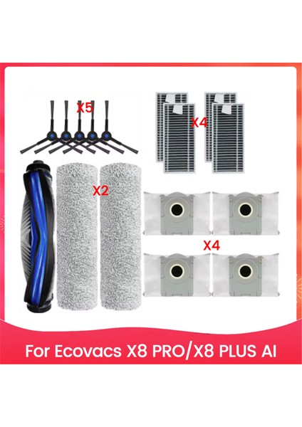Ecovacs X8 Pro X8 Plus Aı Elektrikli Süpürge Yedek Parçaları Için 16 Adet Elektrikli Süpürge Fırçası Toz Torbası ve Filtre Seti (Yurt Dışından)