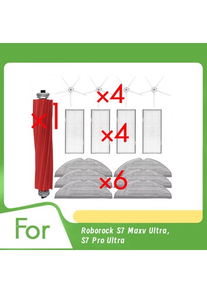 Roborock S7 Maxv Ultra/s7 Pro Ultra Elektrikli Süpürge Aksesuarları Için 15 Adet Süpürge Aksesuarları Ana Yan Fırça Paspas Filtresi (Yurt Dışından)