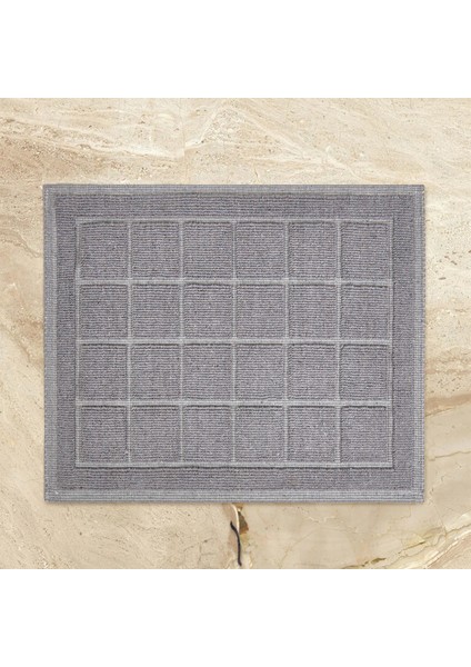 Soft Kare Desen 2'li Banyo Paspası - Gri - 60 x 100 cm + 50 x 60 cm
