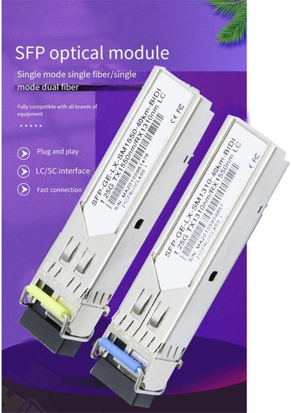 1 Çift Gigabit Fiber Sfp Modülü 1.25G Tek Modlu 40KM Lc 1310NM/1550NM Birden Fazla Anahtar Türüyle Uyumlu (Yurt Dışından)