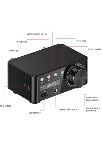 50W + 50W 100W Bluetooth 5.0 Amplifikatör Dijital Ses Güç Amplifikatörü Sınıf D USB Aux Tf Ev Sineması Hifi Stereo Gümüş Gri (Yurt Dışından) modelleri