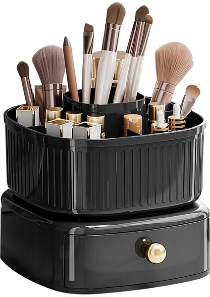 Istiflenebilir Makyaj Düzenleyici, 360° Dönebilen Makyaj Düzenleyici Tepsili Makyaj Fırçası Tutucu, Kozmetik Tutucu Rafı (Siyah) (Yurt Dışından)