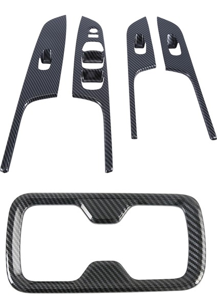 1 Set Karbon Fiber Plastik Araba Ön Su Bardağı Tutucu Çerçeve Kapağı ve Pencere Kaldırma Anahtarı Paneli Trim Sticker Aksesuarları (Yurt Dışından)