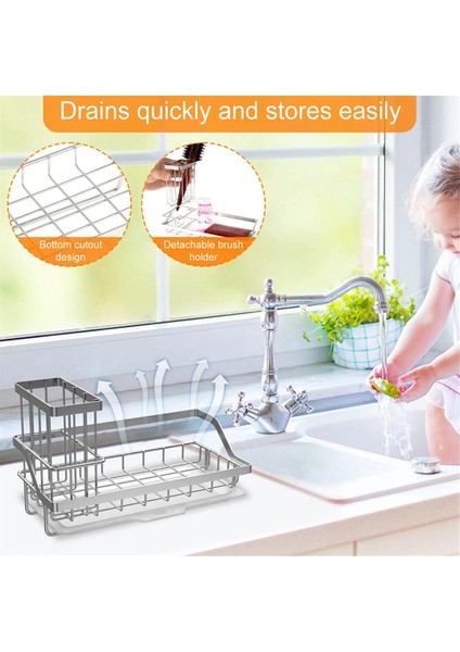Paslanmaz Çelik Sünger Tutucu Çıkarılabilir Mutfak Lavabo Rafı Temizleme Fırçası Sabun Düzenleyici Depolama Rafı Drenaj Tepsisi Ile, B (Yurt Dışından) fırsatları