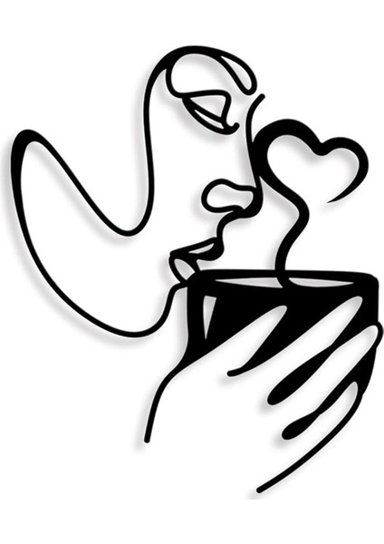 Metal Kahve Duvar Sanatı Dekoru, Minimalist Kadınlar Kahve Içiyor Şekil Duvar Sanatı, Modern Soyut Çizgi Çizim Kahve Heykelleri (Yurt Dışından)