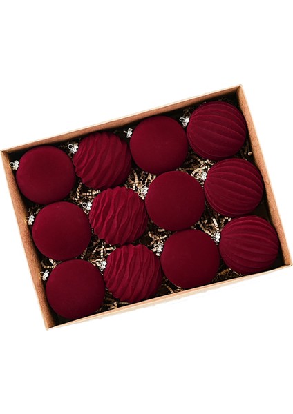 Noel Topları Noel Ağacı Dekoru 12'li Paket Lüks Floklu Noel Süsleri Noel Temalı Parti A Için Top Küresi (Yurt Dışından)