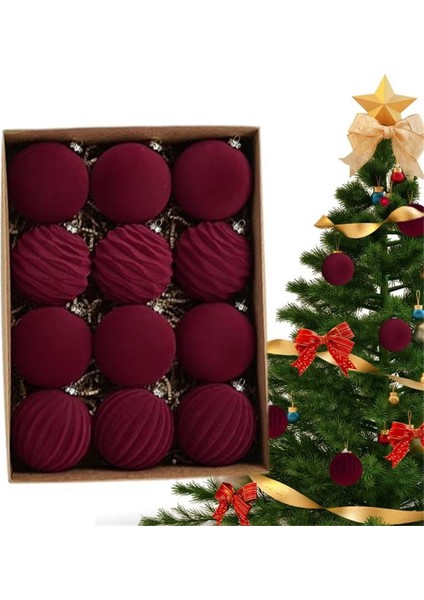 Noel Topları Noel Ağacı Dekoru 12'li Paket Lüks Floklu Noel Süsleri Noel Temalı Parti A Için Top Küresi (Yurt Dışından) modelleri