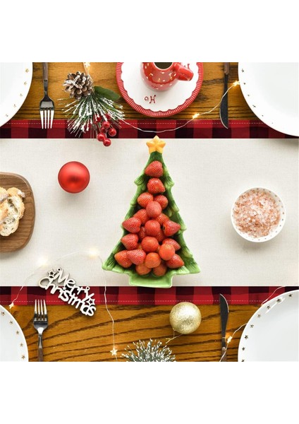 Kış Noel Masa Örtüsü Kırmızı ve Siyah Buffalo Ekose Neşeli Noel Ağaçları Masa Örtüsü, Mutfak Yemek Masası (Yurt Dışından) modelleri