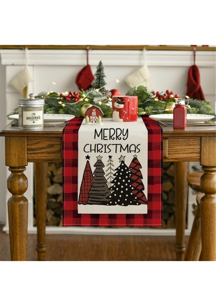 Kış Noel Masa Örtüsü Kırmızı ve Siyah Buffalo Ekose Neşeli Noel Ağaçları Masa Örtüsü, Mutfak Yemek Masası (Yurt Dışından) fırsatları