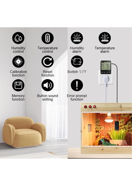 Nem Kontrol Cihazı Çıkışı 16A Doğrudan Çıkış Higrometre Nem Kontrol Anahtarı Nem Sensörü %20-95RH Abd Fişi (Yurt Dışından)