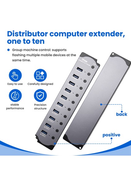 10'u 1 Arada Güçlendirilmiş USB Hub 10 Port USB Adaptörü USB Ayırıcı USB 3.0 Arayüzü Bireysel Anahtar Rgb E-Marker Isı Tasarımı (Yurt Dışından)