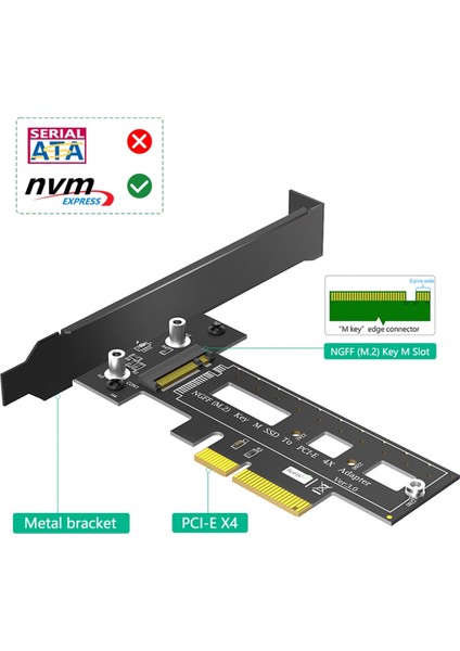 M.2 Ngff Pcıe Ssd'den Pcı Express 3.0 X4 Ana Bilgisayar Adaptör Kartı Desteği M.2 Pcıe (Nvme Veya Ahcı) Tip 2242 2260 280 Siyah (Yurt Dışından) modelleri