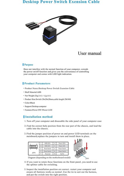 Bilgisayar Masaüstü Anahtarı Renkli LED Pc Anakart Harici Başlatma Güç Açma/kapama Düğmesi Uzatma Kablosu Ofis Için A (Yurt Dışından) fiyatları