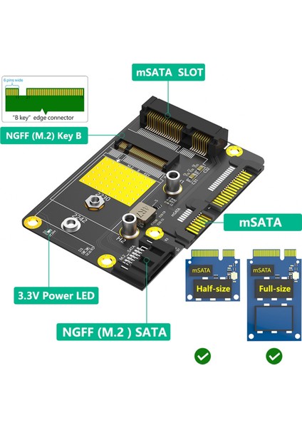2'si 1 Arada Msata/m.2 Ngff Ssd'den Çift Sata3 Adaptörüne M.2/msata'dan Sata Adaptörüne M.2 Ngff Msata Ssd'den Sata3.0 2.5 Inç Adaptörüne (Yurt Dışından)