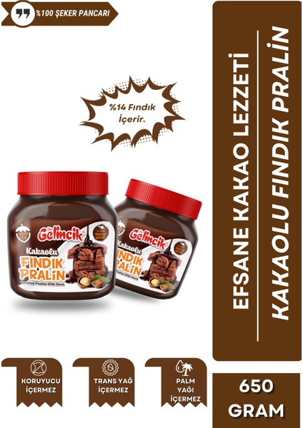 Kahvaltılık Sürülebilir Katkısız 650 gr Kakaolu Fındık Pralin