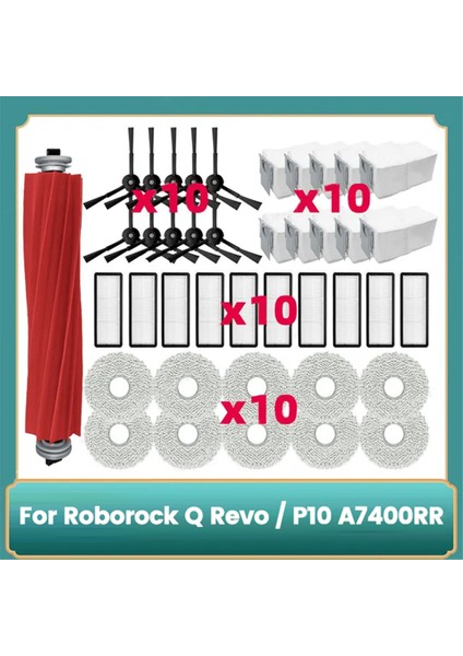 Roborock Q Revo / P10 A7400RR Parçaları Ana Silindir Yan Fırça Hepa Filtre Paspas Bezi Toz Torbaları Aksesuarları (Yurt Dışından)