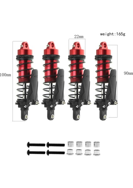 4pc Metal Rc Piggyback Amortisör Delikten Deliğe 90MM 1/10 Rc Paletli Araba Trx-4 Trx4 Eksenel SCX10II D90 CC01, Siyah (Yurt Dışından)