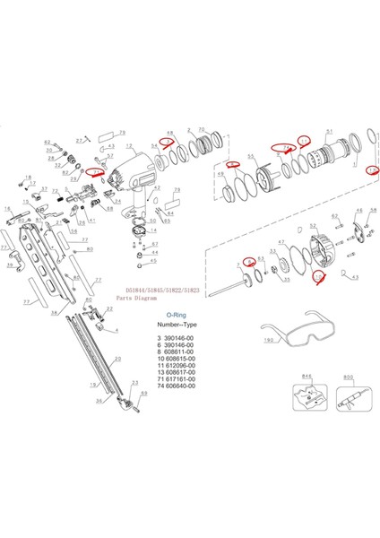 D15844 O-Ring Yeniden Yapım Kiti ve 647956-00 Tetik Valf Tertibatı Dewalt IÇIND51845 D51822 641011-00 D51823 647620-00 (Yurt Dışından) modelleri