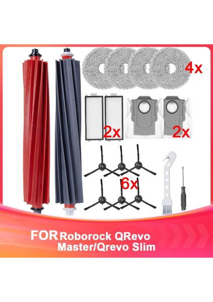 Roborock Qrevo Master/qrevo Slim Robot Süpürge Için Aksesuar Seti, Ana Silindir Fırçası, Yan Fırça, Filtre, Toz Torbası (Yurt Dışından)