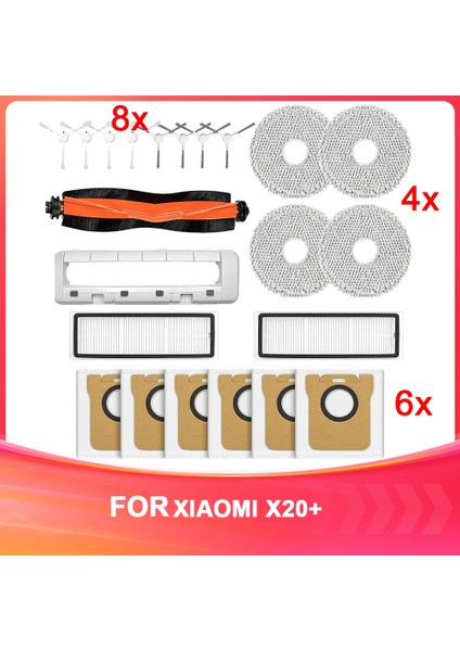 Xiaomi X20+ Robot Süpürge Aksesuarları Ana Yan Fırça Hepa Filtre Paspas Bezi Toz Torbaları Yedek Parçaları (Yurt Dışından)