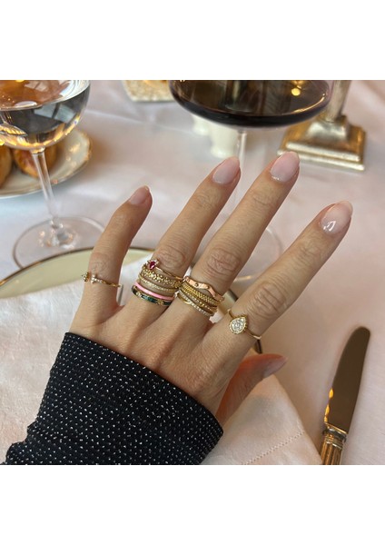 14 Ayar Altın Pembe Mineli Zarif Yüzük KRS146-14GR modelleri