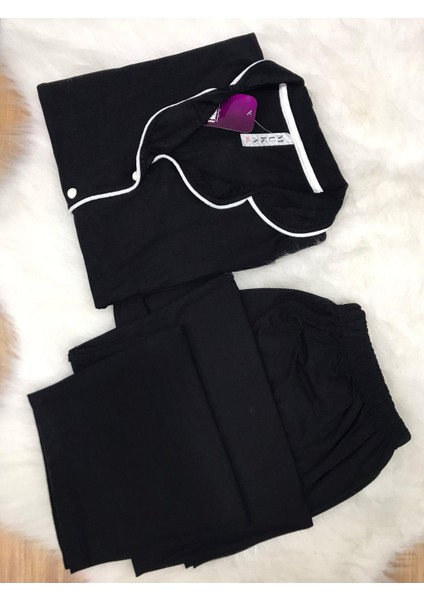 Bayan Uzun Kol Düğmeli Pijama Takım 723 Siyah