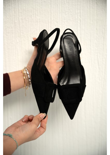 Nicole Siyah Süet Tokalı Kadın Topuklu Ayakkabı modelleri