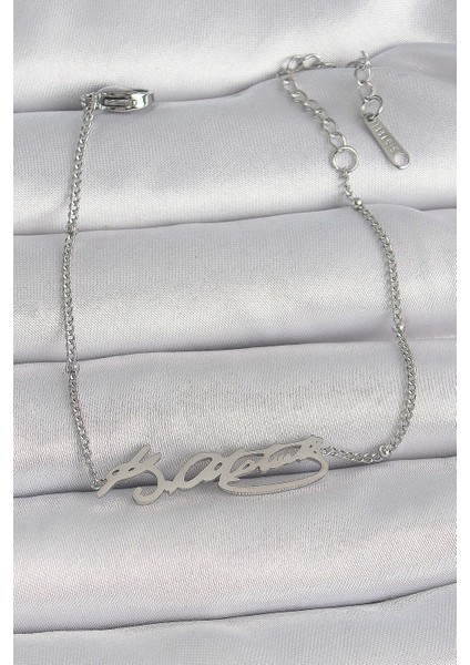 316L Çelik Gümüş Renk Atatürk İmza Model Kadın Bileklik - Lisinya