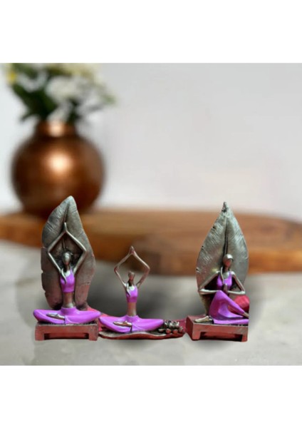 3'lü Yoga Yapan Kızlar Biblo, Tütsülük & Mumluk Seti - Büyük Boy