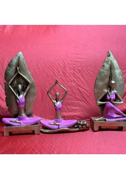 3'lü Yoga Yapan Kızlar Biblo, Tütsülük & Mumluk Seti - Büyük Boy