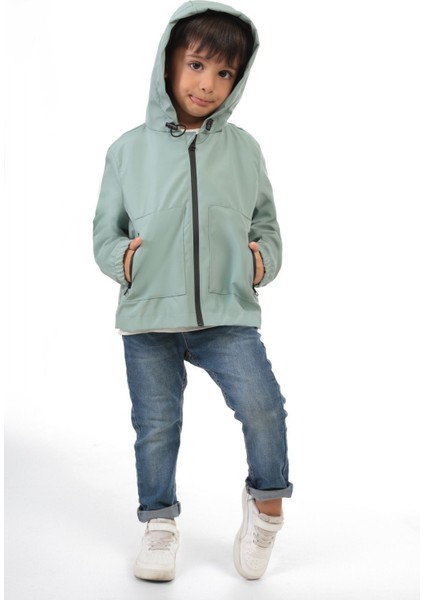 Erkek Çocuk Mint Yeşili Astarlı Su ve Rüzgar Geçirmez Kapüşonlu Çift Fermuarlı Yağmurluk Y15C fiyatları