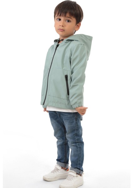 Erkek Çocuk Mint Yeşili Astarlı Su ve Rüzgar Geçirmez Kapüşonlu Çift Fermuarlı Yağmurluk Y15C fırsatları