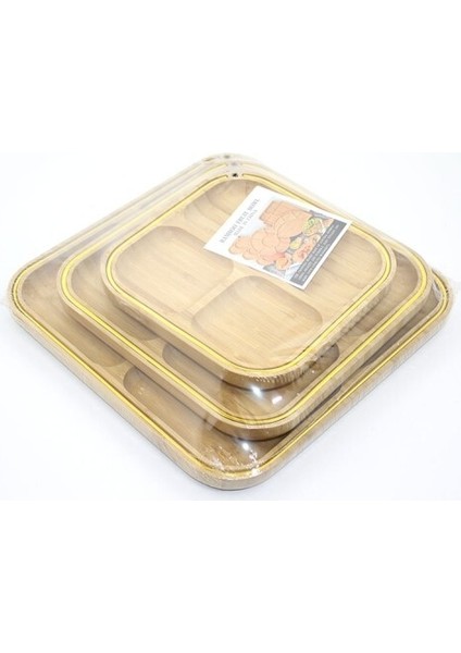 3'lü Bambu Kahvaltı Çerez ve Meyve Sunum Tabağı