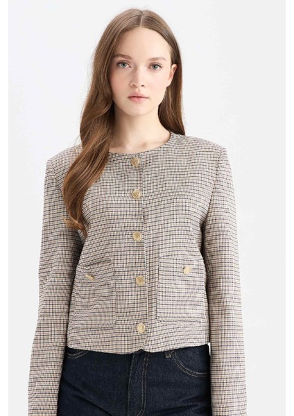 Bisiklet Yaka Kareli Blazer Ceket E5231AX24CW