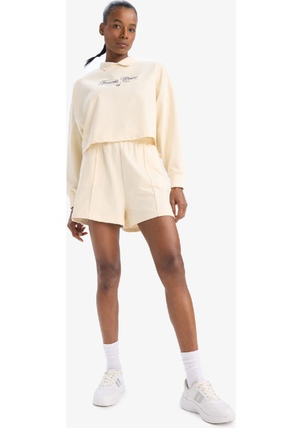 DeFacto Fit Oversize Geniş Kalıp Polo Yaka Slogan Baskılı Sporcu Sweatshirt D7133AX25SP