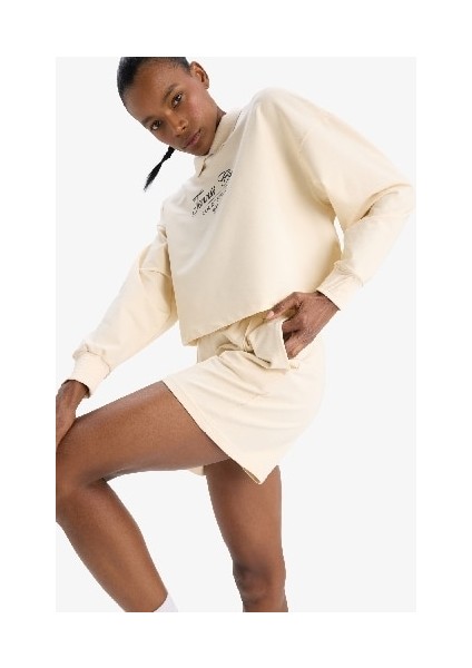 DeFacto Fit Oversize Geniş Kalıp Polo Yaka Slogan Baskılı Sporcu Sweatshirt D7133AX25SP