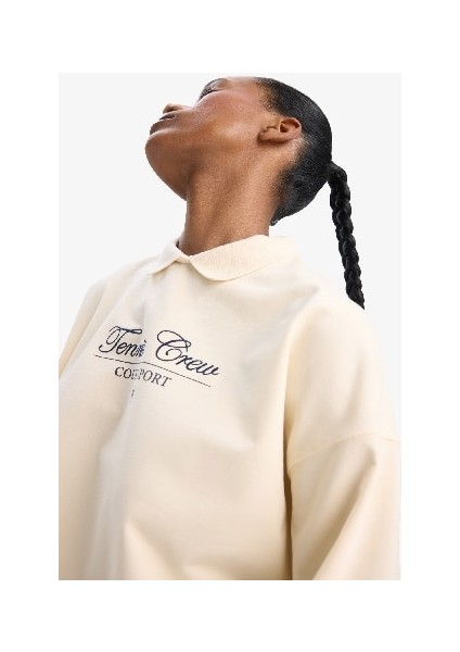DeFacto Fit Oversize Geniş Kalıp Polo Yaka Slogan Baskılı Sporcu Sweatshirt D7133AX25SP
