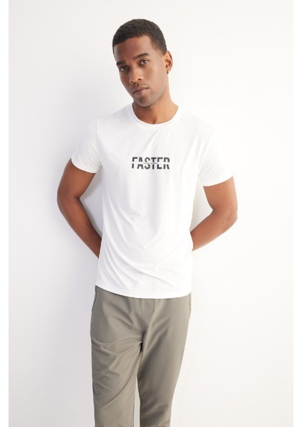 fit Slim Fit Dar Kesim Bisiklet Yaka Baskılı Sporcu Kısa Kollu TIŞÖRT D7811AX25SP