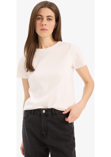 Regular Fit Bisiklet Yaka Basic Düz Kısa Kollu Tişört E5451AX25SP