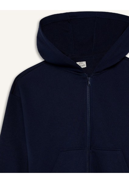 Kız Çocuk Kapüşonlu Basic Düz Cepli Fermuarlı Sweatshirt D9079A825SP