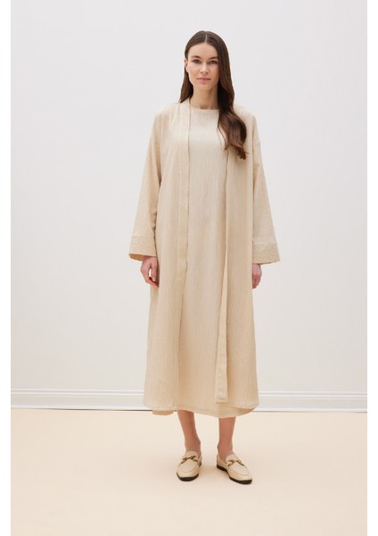 Relax Fit Şal Yaka Krinkıl Kumaş Uzun Kimono E1816AX25SP