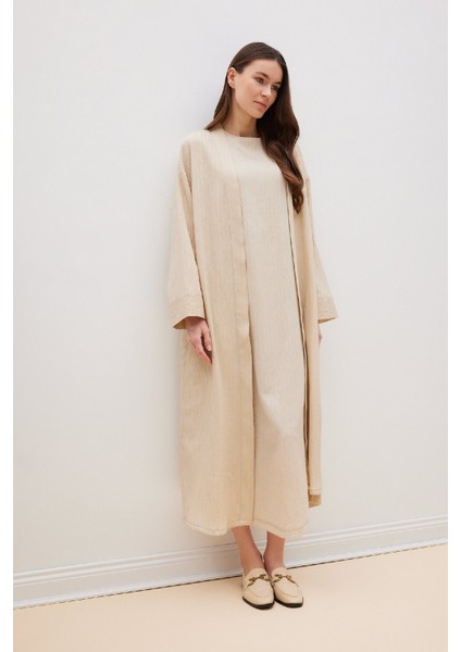 Relax Fit Şal Yaka Krinkıl Kumaş Uzun Kimono E1816AX25SP
