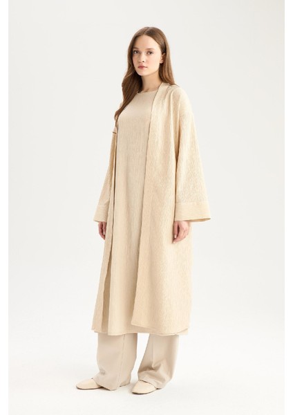 Relax Fit Şal Yaka Krinkıl Kumaş Uzun Kimono E1816AX25SP