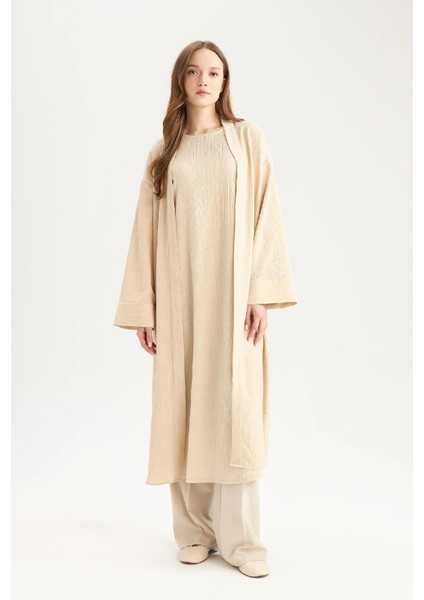 Relax Fit Şal Yaka Krinkıl Kumaş Uzun Kimono E1816AX25SP
