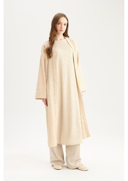 Relax Fit Şal Yaka Krinkıl Kumaş Uzun Kimono E1816AX25SP