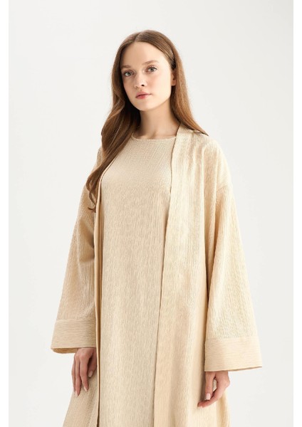 Relax Fit Şal Yaka Krinkıl Kumaş Uzun Kimono E1816AX25SP
