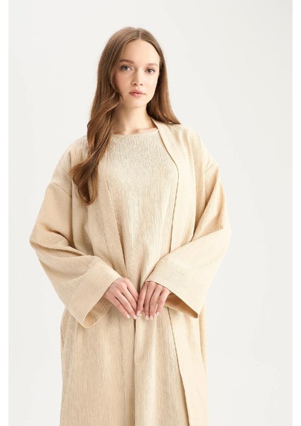 Relax Fit Şal Yaka Krinkıl Kumaş Uzun Kimono E1816AX25SP